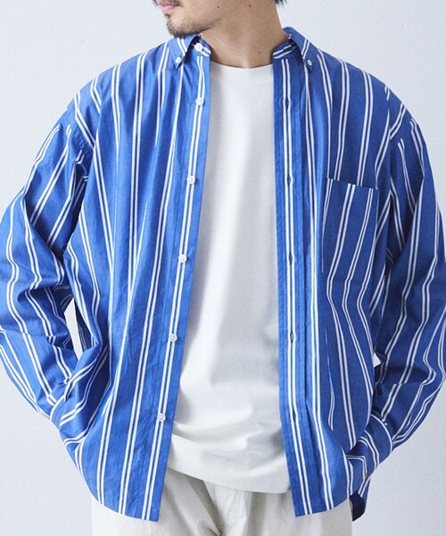 417 EDIFICE(フォーワンセブンエディフィス)の「【Essential / エッセンシャル】B.D STRIPE shirt / ボタンダウンストライプ(シャツ/ブラウス・メンズ・ライトブルー/スカイブルー/ブルー/その他2/ブルー系その他/その他6/その他18・SMALL/MEDIUM/LARGE/XX-LARGE)」の5枚目の写真