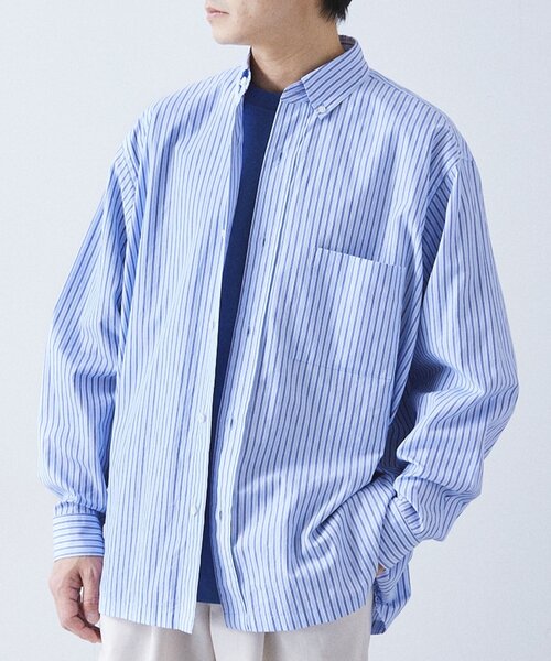 417 EDIFICE(フォーワンセブンエディフィス)の「【Essential / エッセンシャル】B.D STRIPE shirt / ボタンダウンストライプ(シャツ/ブラウス・メンズ・ライトブルー/スカイブルー/ブルー/その他2/ブルー系その他/その他6/その他18・SMALL/MEDIUM/LARGE/XX-LARGE)」の3枚目の写真