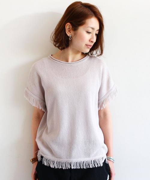 BEAUTY&YOUTH UNITED ARROWS（ビューティーアンドユースユナイテッドアローズ）の「BYBC 7G フリンジショートスリーブ◆（ニット/セーター・レディース・ホワイト/ナチュラル/ライトブルー・フリー）」の3枚目の写真