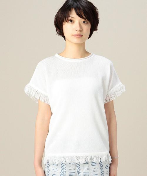 BEAUTY&YOUTH UNITED ARROWS（ビューティーアンドユースユナイテッドアローズ）の「BYBC 7G フリンジショートスリーブ◆（ニット/セーター・レディース・ホワイト/ナチュラル/ライトブルー・フリー）」の6枚目の写真