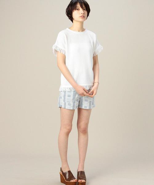 BEAUTY&YOUTH UNITED ARROWS（ビューティーアンドユースユナイテッドアローズ）の「BYBC 7G フリンジショートスリーブ◆（ニット/セーター・レディース・ホワイト/ナチュラル/ライトブルー・フリー）」の8枚目の写真