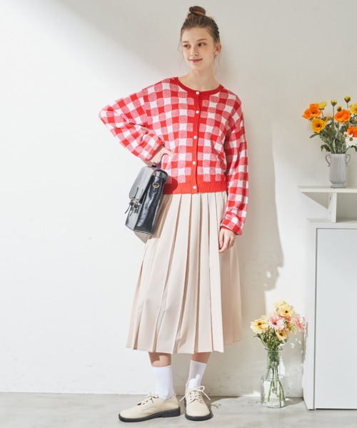 MERLOT（メルロー）の「柔らかい肌触り　ギンガムチェックカーディガン（カーディガン/ボレロ・レディース・レッド/ライトブルー・FREE）」の6枚目の写真
