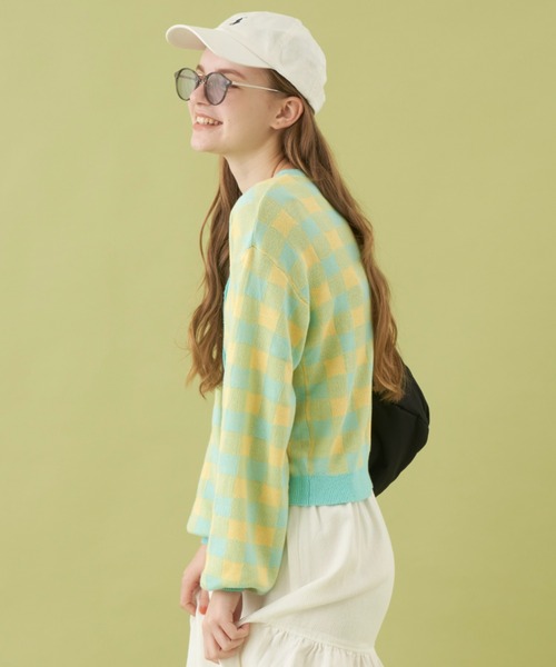 MERLOT（メルロー）の「柔らかい肌触り　ギンガムチェックカーディガン（カーディガン/ボレロ・レディース・レッド/ライトブルー・FREE）」の9枚目の写真