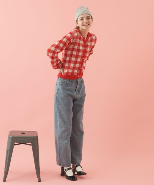 MERLOT（メルロー）の「柔らかい肌触り　ギンガムチェックカーディガン（カーディガン/ボレロ・レディース・レッド/ライトブルー・FREE）」の5枚目の写真