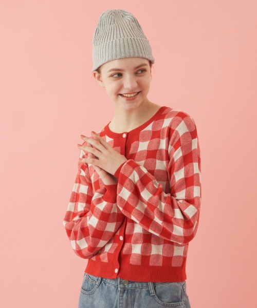 MERLOT（メルロー）の「柔らかい肌触り　ギンガムチェックカーディガン（カーディガン/ボレロ・レディース・レッド/ライトブルー・FREE）」の16枚目の写真