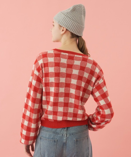 MERLOT（メルロー）の「柔らかい肌触り　ギンガムチェックカーディガン（カーディガン/ボレロ・レディース・レッド/ライトブルー・FREE）」の18枚目の写真