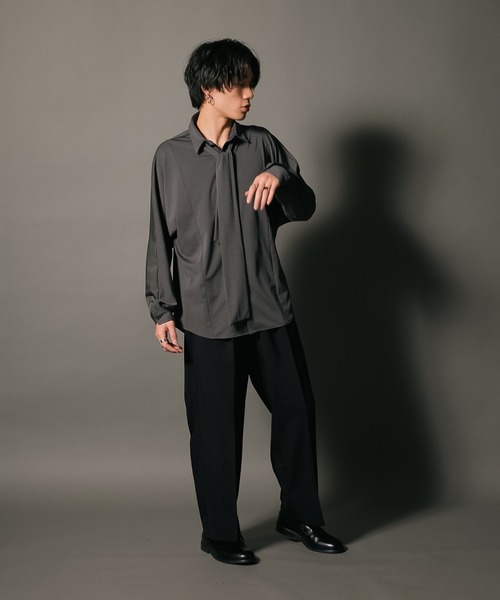 UNIIT(ユニット)の「【UNIIT/ユニット】 ワイドシルエット ワイドパンツ センタープレス イージーパンツ 韓国ファッション モードファッション キレイ目 ウエストゴム(その他パンツ・メンズ・チャコールグレー/ベージュ/ブラック・SMALL/MEDIUM/LARGE/X-LARGE)」の4枚目の写真