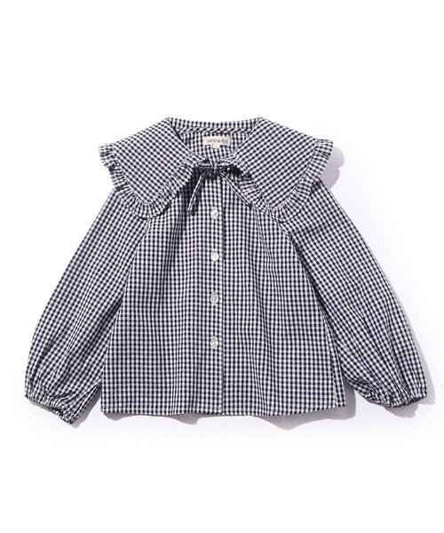 SHOO・LA・RUE(シューラルー)の「◆【110-140cm】フリルビッグカラーブラウス(シャツ/ブラウス・キッズ・ブラック系1/ネイビー系2・13/12/11/14)」の1枚目の写真