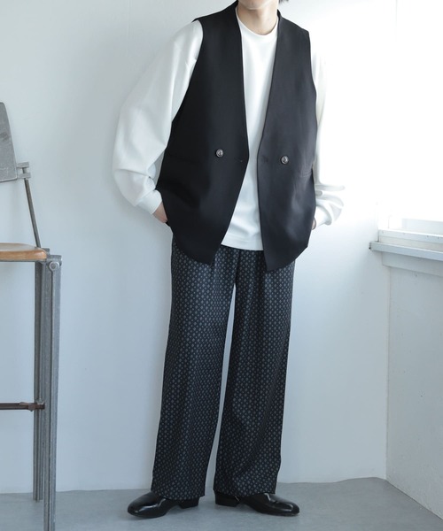 SENSE OF PLACE by URBAN RESEARCH（センスオブプレイスバイアーバンリサーチ）の「『セットアップ対応』『イージーケア』コモンガラダブルタックワイドスラックス（スラックス・メンズ・ブラック/ライトカーキ/ライトベージュ・SMALL/MEDIUM/LARGE）」の18枚目の写真