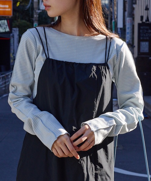 Kastane（カスタネ）の「【2023SSアイテム】テレコボーダークルーインナー（Tシャツ/カットソー・レディース・ブラック/オフホワイト/イエロー/ブルー・FREE）」の4枚目の写真