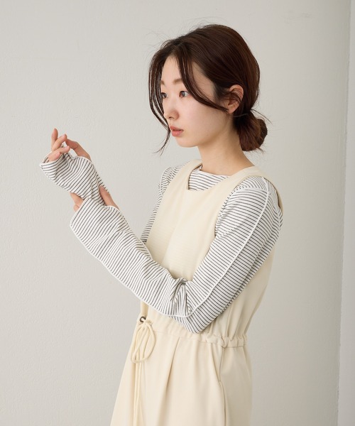 Kastane（カスタネ）の「【2023SSアイテム】テレコボーダークルーインナー（Tシャツ/カットソー・レディース・ブラック/オフホワイト/イエロー/ブルー・FREE）」の10枚目の写真