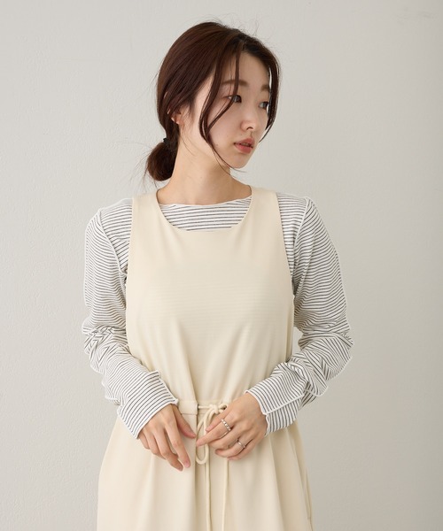 Kastane（カスタネ）の「【2023SSアイテム】テレコボーダークルーインナー（Tシャツ/カットソー・レディース・ブラック/オフホワイト/イエロー/ブルー・FREE）」の15枚目の写真