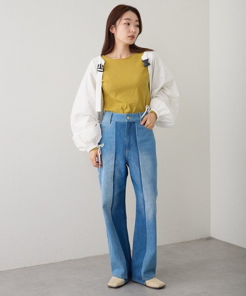 Kastane（カスタネ）の「【2023SSアイテム】テレコボーダークルーインナー（Tシャツ/カットソー・レディース・ブラック/オフホワイト/イエロー/ブルー・FREE）」の9枚目の写真