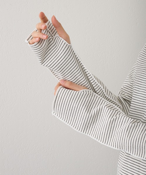 Kastane（カスタネ）の「【2023SSアイテム】テレコボーダークルーインナー（Tシャツ/カットソー・レディース・ブラック/オフホワイト/イエロー/ブルー・FREE）」の6枚目の写真