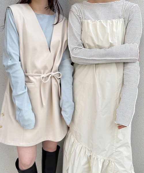 Kastane（カスタネ）の「【2023SSアイテム】テレコボーダークルーインナー（Tシャツ/カットソー・レディース・ブラック/オフホワイト/イエロー/ブルー・FREE）」の8枚目の写真