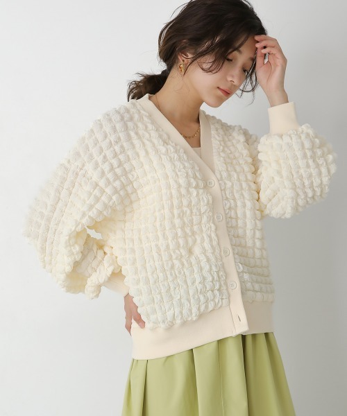 Bou Jeloud（ブージュルード）の「ポコポコジャージーカーディガン（カーディガン/ボレロ・レディース・アイボリー/ブラック/イエロー/ブルー・FREE）」の2枚目の写真