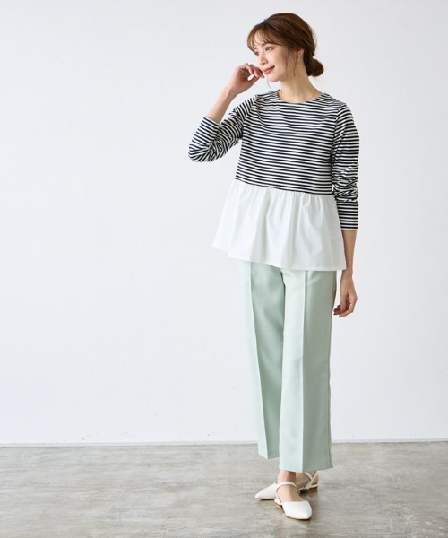 Pierrot（ピエロ）の「異素材ドッキングフリルギャザーカットソー（Tシャツ/カットソー・レディース・チャコールグレー/ブラック×ブラック/オフホワイト/ブラック/ブラック×ホワイト・M/L）」の11枚目の写真