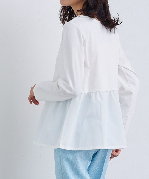 Pierrot（ピエロ）の「異素材ドッキングフリルギャザーカットソー（Tシャツ/カットソー・レディース・チャコールグレー/ブラック×ブラック/オフホワイト/ブラック/ブラック×ホワイト・M/L）」の14枚目の写真
