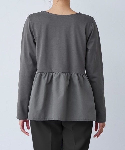 Pierrot（ピエロ）の「異素材ドッキングフリルギャザーカットソー（Tシャツ/カットソー・レディース・チャコールグレー/ブラック×ブラック/オフホワイト/ブラック/ブラック×ホワイト・M/L）」の20枚目の写真