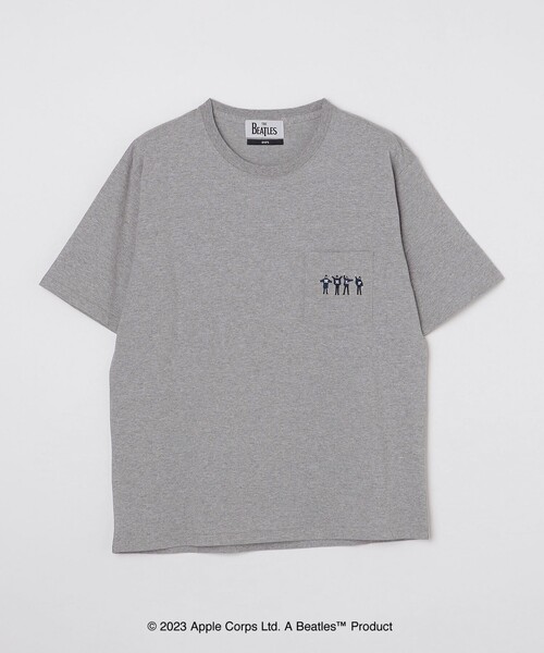 THE BEATLES コラボTシャツ グレー SHIPS: THE BEATLES コラボレーション ミニ エンブロイダリー