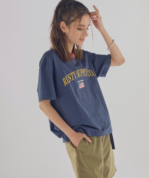 RUSTY(ラスティ)の「【RUSTY:ラスティー】レディースオーバーサイズTシャツ(Tシャツ/カットソー・レディース・ベージュ/ホワイト/ネイビー・LARGE/MEDIUM)」の1枚目の写真