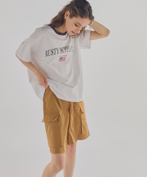 RUSTY(ラスティ)の「【RUSTY:ラスティー】レディースオーバーサイズTシャツ(Tシャツ/カットソー・レディース・ベージュ/ホワイト/ネイビー・LARGE/MEDIUM)」の2枚目の写真