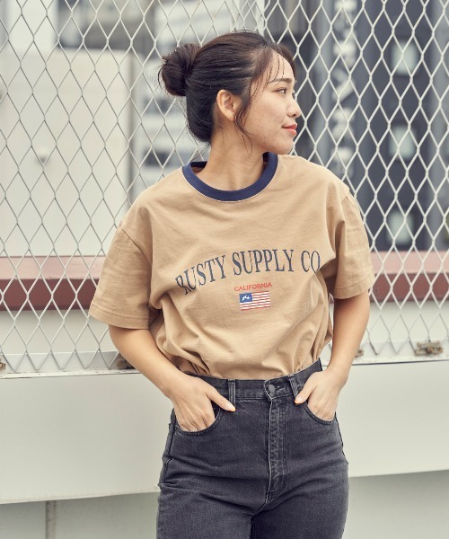 RUSTY(ラスティ)の「【RUSTY:ラスティー】レディースオーバーサイズTシャツ(Tシャツ/カットソー・レディース・ベージュ/ホワイト/ネイビー・LARGE/MEDIUM)」の22枚目の写真
