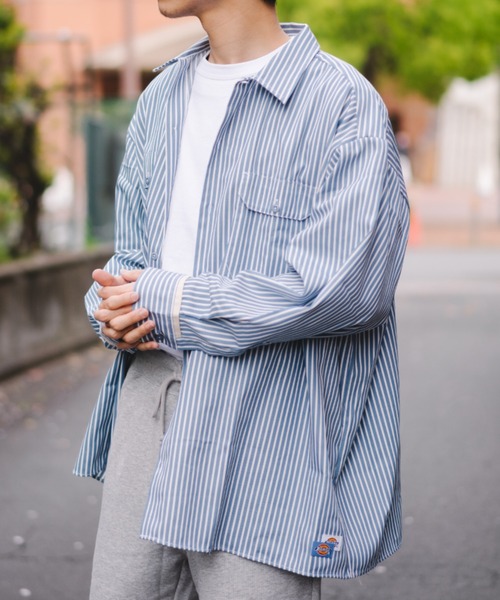 Dickies】LONG SLEEVE WIDE WORK STRIPE SHIRT/ストライプシャツ