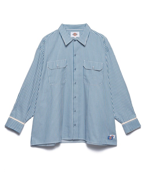 Dickies(ディッキーズ)の「【Dickies】LONG SLEEVE WIDE WORK STRIPE SHIRT / ワイドシルエット ストライプシャツ(シャツ/ブラウス・メンズ・サックスブルー/ミント・S/M/L)」の4枚目の写真