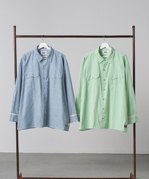 Dickies(ディッキーズ)の「【Dickies】LONG SLEEVE WIDE WORK STRIPE SHIRT / ワイドシルエット ストライプシャツ(シャツ/ブラウス・メンズ・サックスブルー/ミント・S/M/L)」の10枚目の写真