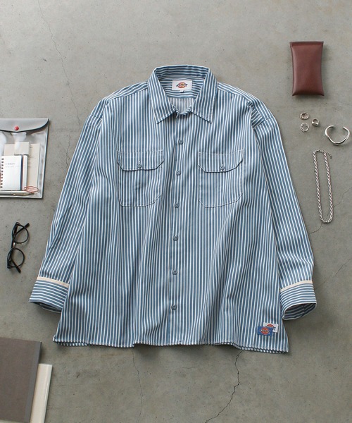 Dickies(ディッキーズ)の「【Dickies】LONG SLEEVE WIDE WORK STRIPE SHIRT / ワイドシルエット ストライプシャツ(シャツ/ブラウス・メンズ・サックスブルー/ミント・S/M/L)」の13枚目の写真