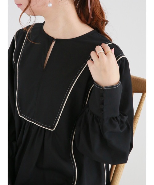 Te chichi（テチチ）の「バイカラーパイピングブラウス（シャツ/ブラウス・レディース・ベージュ/オフホワイト/ブラック・ﾌﾘ-）」の3枚目の写真
