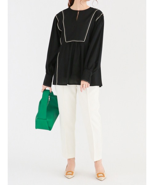 Te chichi（テチチ）の「バイカラーパイピングブラウス（シャツ/ブラウス・レディース・ベージュ/オフホワイト/ブラック・ﾌﾘ-）」の10枚目の写真