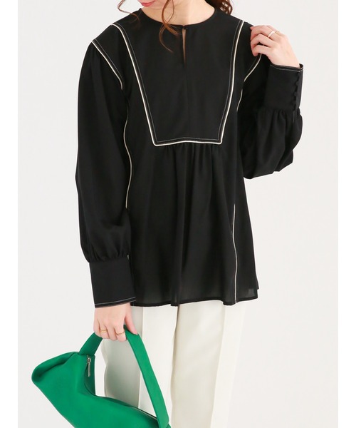 Te chichi（テチチ）の「バイカラーパイピングブラウス（シャツ/ブラウス・レディース・ベージュ/オフホワイト/ブラック・ﾌﾘ-）」の11枚目の写真