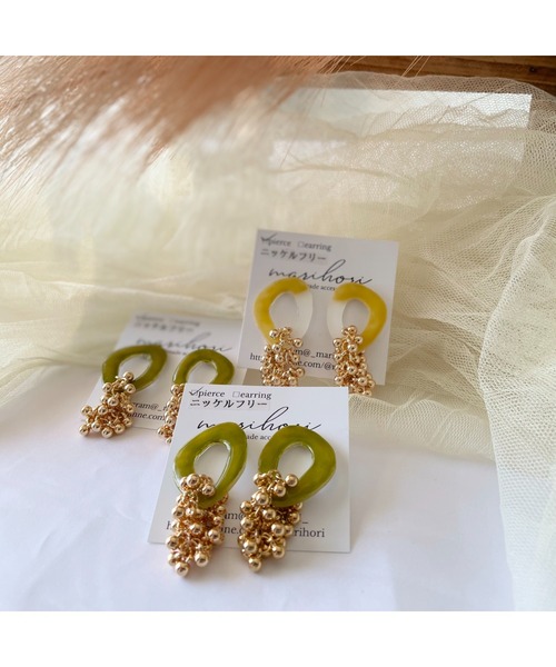 tone（トーン）の「【marihori】レジン×ジェルネイル　つぶつぶビーズピアス(MA)（ピアス（両耳用）・レディース・グリーン系その他/イエロー・FREE）」の5枚目の写真
