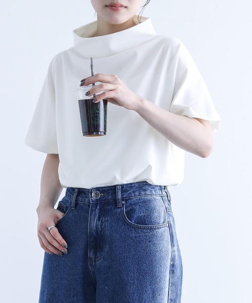 n'OrLABEL（ノアールレーベル）の「【機能素材】『ボトルネックTシャツ』（Tシャツ/カットソー・レディース・オフホワイト/ブラック/モカ・1/2）」の13枚目の写真