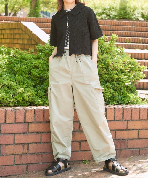 EDIT Gris（エディットグリ）の「襟付きショート丈カットジャガードカーディガン（カーディガン/ボレロ・レディース・ホワイト/ブラック・FREE）」の3枚目の写真