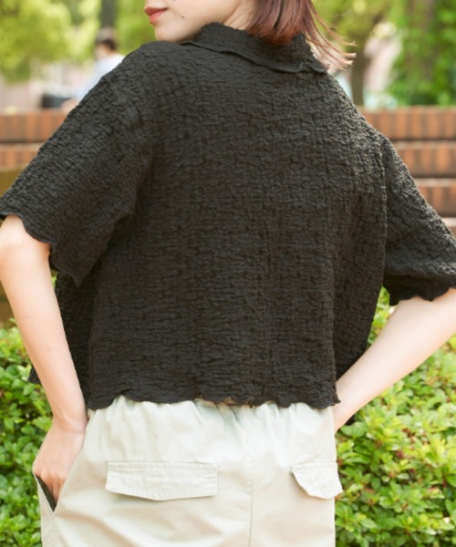 EDIT Gris（エディットグリ）の「襟付きショート丈カットジャガードカーディガン（カーディガン/ボレロ・レディース・ホワイト/ブラック・FREE）」の11枚目の写真