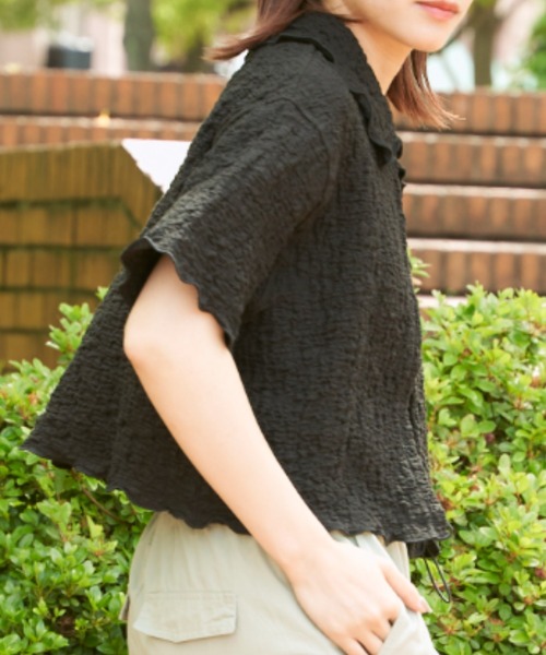 EDIT Gris（エディットグリ）の「襟付きショート丈カットジャガードカーディガン（カーディガン/ボレロ・レディース・ホワイト/ブラック・FREE）」の22枚目の写真