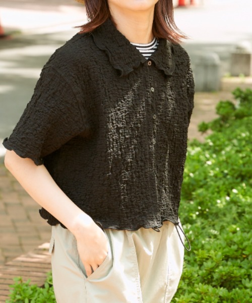 EDIT Gris（エディットグリ）の「襟付きショート丈カットジャガードカーディガン（カーディガン/ボレロ・レディース・ホワイト/ブラック・FREE）」の14枚目の写真