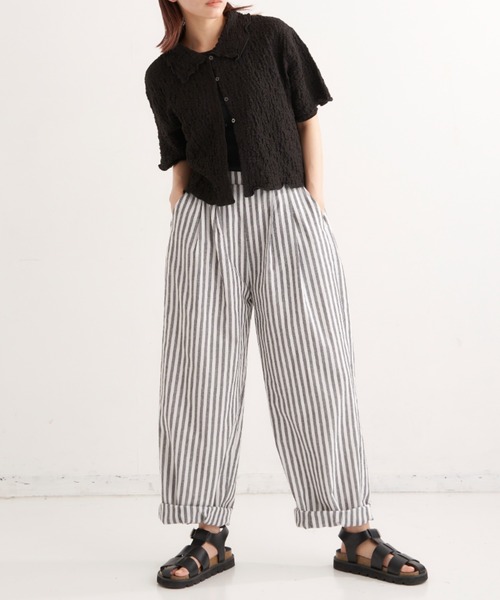 EDIT Gris（エディットグリ）の「襟付きショート丈カットジャガードカーディガン（カーディガン/ボレロ・レディース・ホワイト/ブラック・FREE）」の20枚目の写真