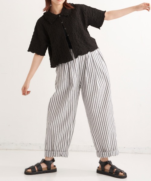 EDIT Gris（エディットグリ）の「襟付きショート丈カットジャガードカーディガン（カーディガン/ボレロ・レディース・ホワイト/ブラック・FREE）」の16枚目の写真