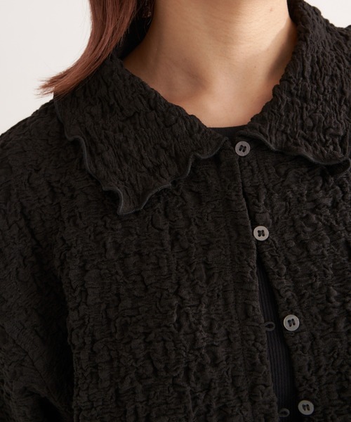 EDIT Gris（エディットグリ）の「襟付きショート丈カットジャガードカーディガン（カーディガン/ボレロ・レディース・ホワイト/ブラック・FREE）」の10枚目の写真