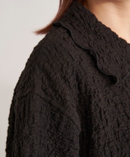 EDIT Gris（エディットグリ）の「襟付きショート丈カットジャガードカーディガン（カーディガン/ボレロ・レディース・ホワイト/ブラック・FREE）」の13枚目の写真