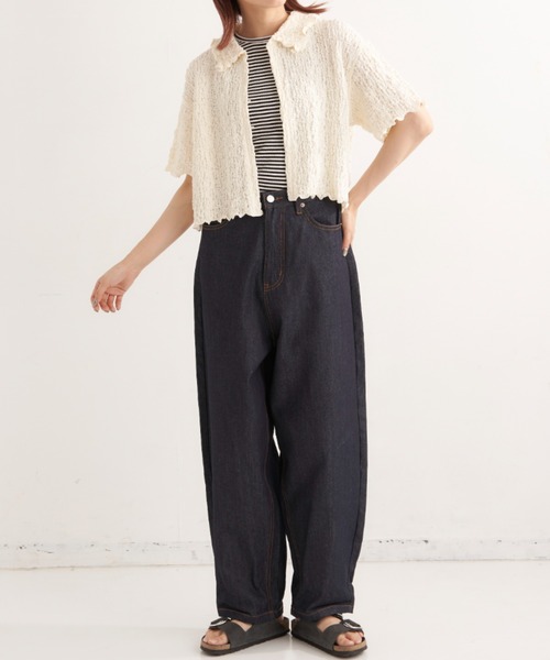 EDIT Gris（エディットグリ）の「襟付きショート丈カットジャガードカーディガン（カーディガン/ボレロ・レディース・ホワイト/ブラック・FREE）」の21枚目の写真