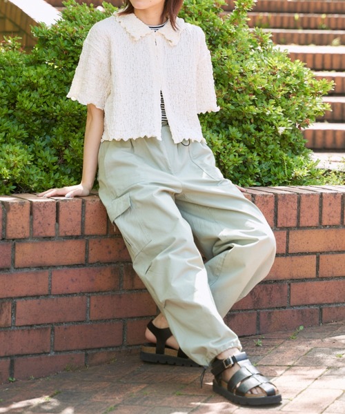 EDIT Gris（エディットグリ）の「襟付きショート丈カットジャガードカーディガン（カーディガン/ボレロ・レディース・ホワイト/ブラック・FREE）」の9枚目の写真