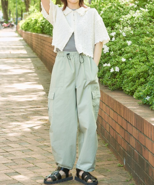 EDIT Gris（エディットグリ）の「襟付きショート丈カットジャガードカーディガン（カーディガン/ボレロ・レディース・ホワイト/ブラック・FREE）」の12枚目の写真