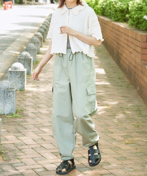 EDIT Gris（エディットグリ）の「襟付きショート丈カットジャガードカーディガン（カーディガン/ボレロ・レディース・ホワイト/ブラック・FREE）」の4枚目の写真