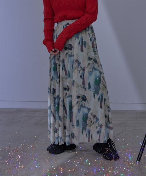 miette（ミエット）の「プリントチュールギャザースカート（スカート・レディース・オレンジ/ダークグリーン/ブラック/ライトベージュ/チャコール/ブルー・FREE）」の3枚目の写真