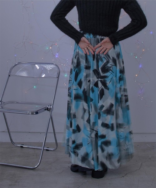 miette（ミエット）の「プリントチュールギャザースカート（スカート・レディース・オレンジ/ダークグリーン/ブラック/ライトベージュ/チャコール/ブルー・FREE）」の5枚目の写真